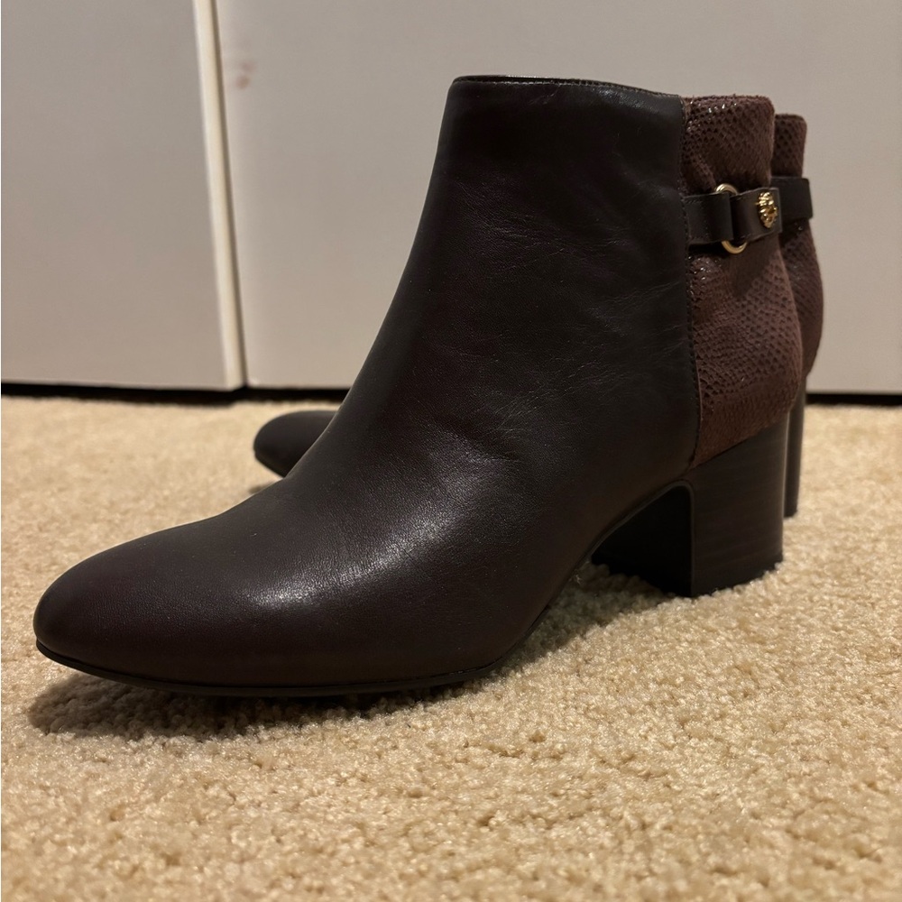 Anne Klein Brown Leather Ankle Boots
